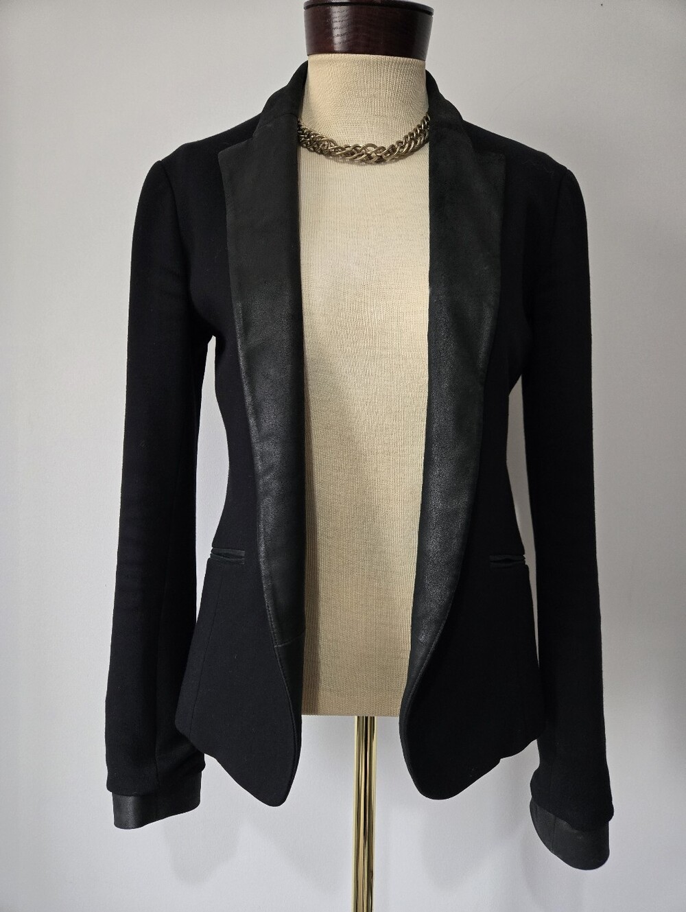 Theory Black Blazer with Goat Leather Trim And Cuffs. Size 4